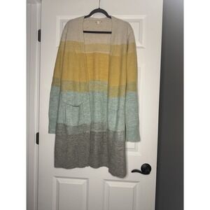 Hem And Thread Colorblock Open Front Knit Cardigan Sweater Large Multicolor